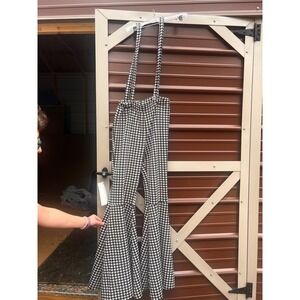 Vamp Houndstooth Bell Bottom Jumpsuit‎ Overalls Womens Size M Black White